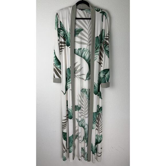 JLUXLABEL Long Sleeve Maxi Womens Duster Cardigan Leaf Design Size M Coverup - Picture 1 of 9